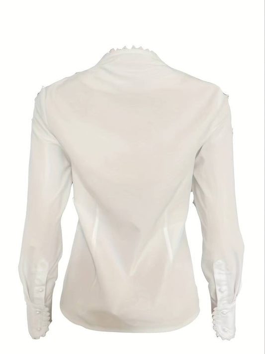 Women's V-Neck Button-Down Long Sleeve Blouse – Corporate Office Shirt