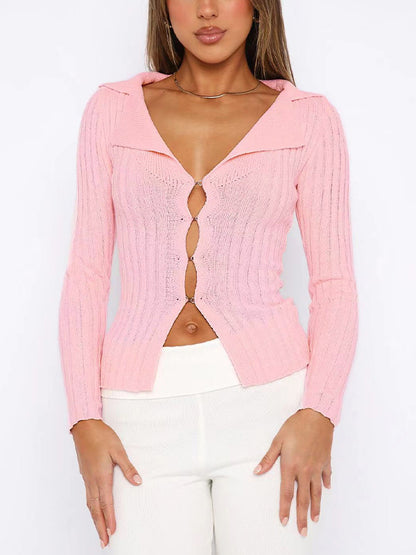 Solid Lapel Neck Knit Cardigan