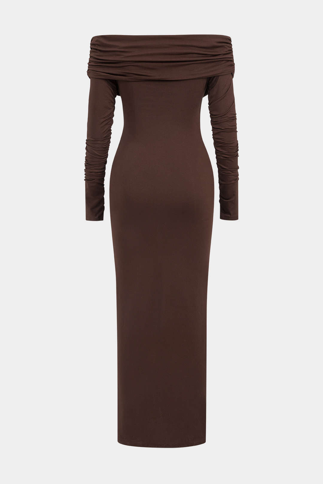 Off Shoulder Wrap Sweetheart Long Sleeve Center Drape Ruched Maxi Dress