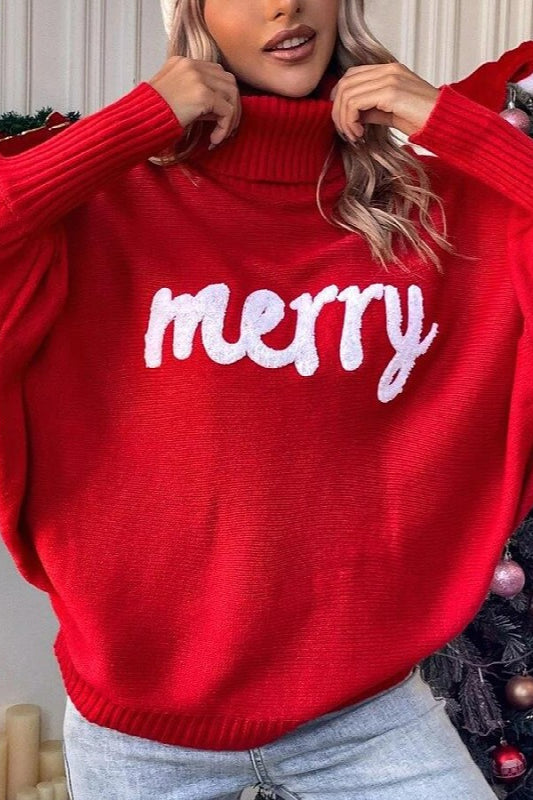 Festive High Neck Loose Batwing Knit Sweater