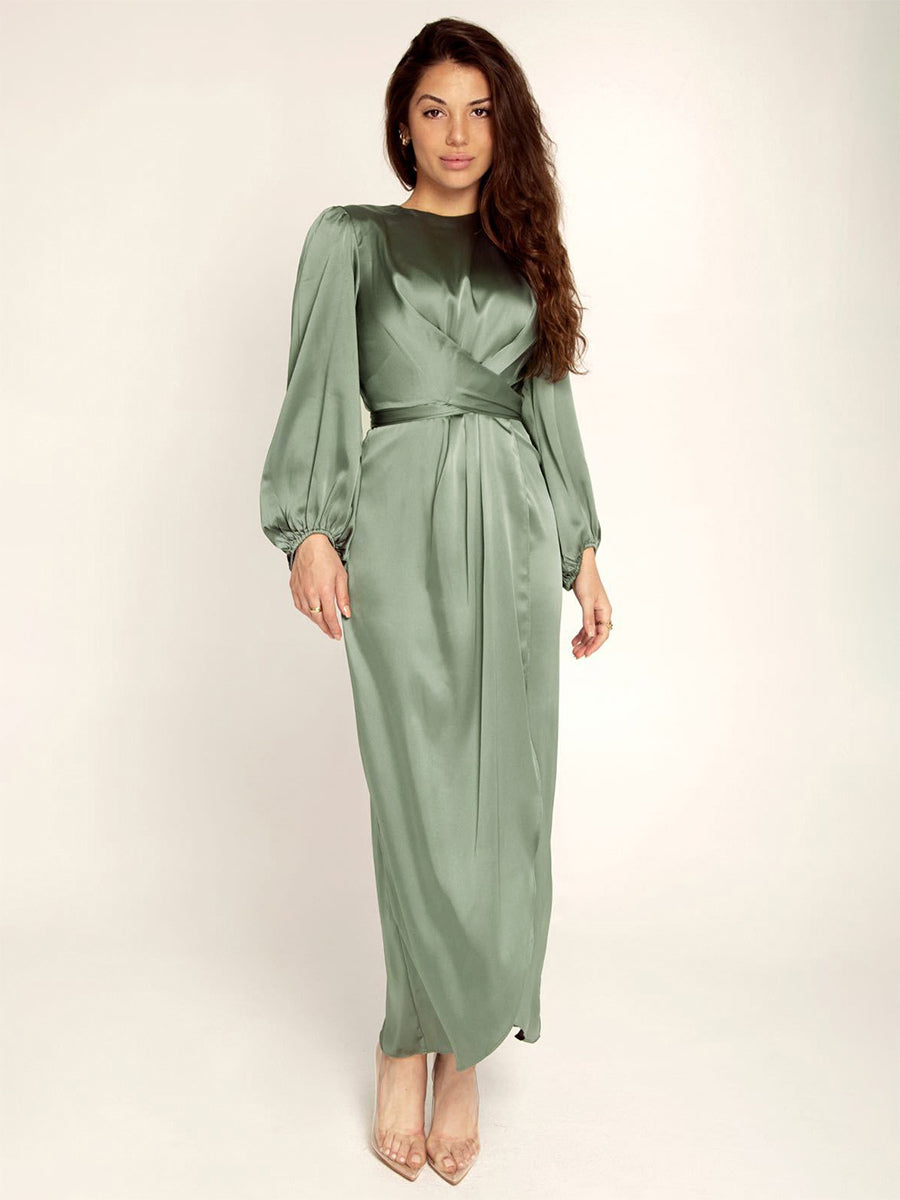 Prom Dresses Jewel Neck Pleated Stain Semi Formal Maxi Dress