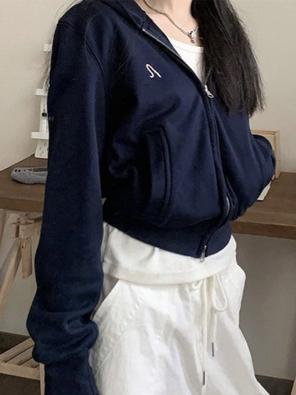 Printed Zip Up Cardigan Loose Hoodie