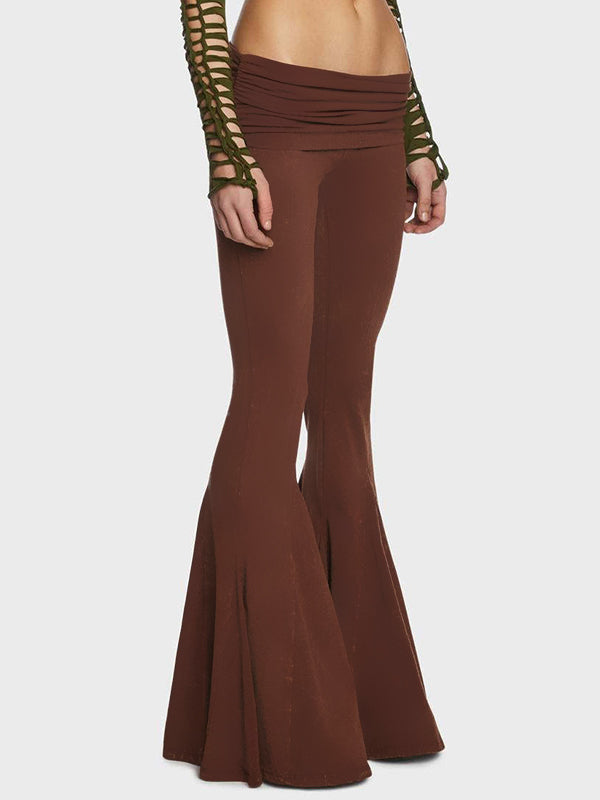 Solid Mid Rise Flare Leg Pants