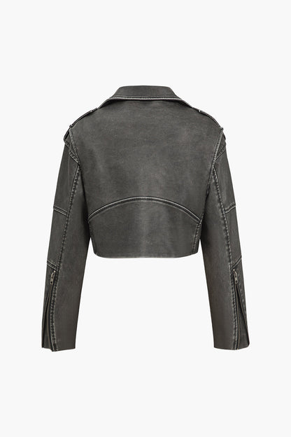 Faux Leather Zipper Retro Jacket