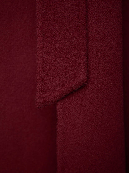 Burgundy Wool Cashmere Blend Wrap Coat For Woman Lapel Elegant Belted Double-Faced Winter Outerwear 2026