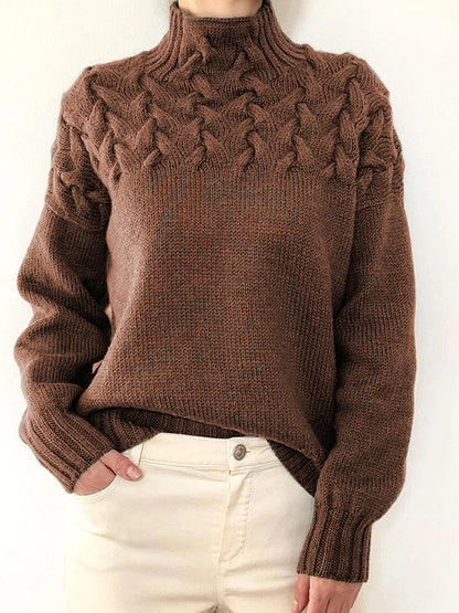 Solid Cable Knit Splice Turtleneck Sweater
