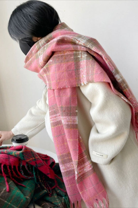 Soft Plaid Mohair Blend Scarf