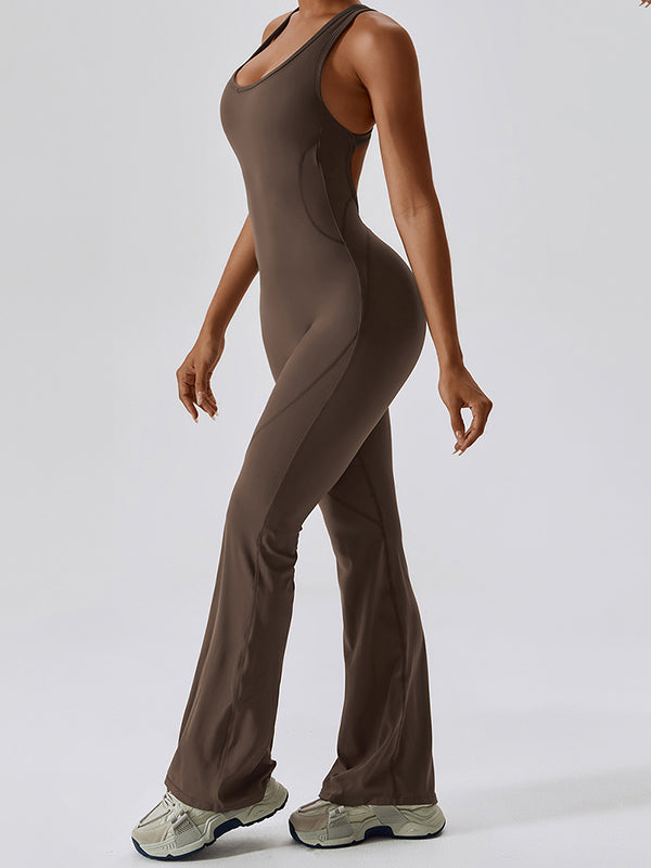 Solid Backless U Neck Jumpsuit