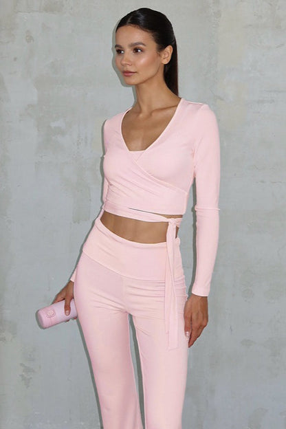 | Solid Tie High-rise Flared Two Piece Set