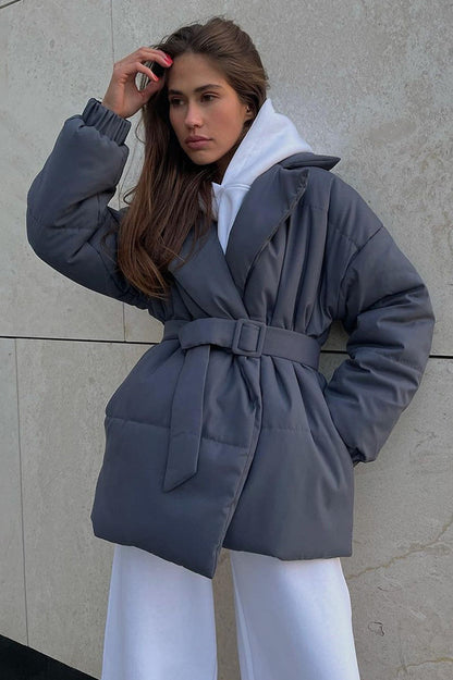 Slim Fit Lapel Belted Winter Coat