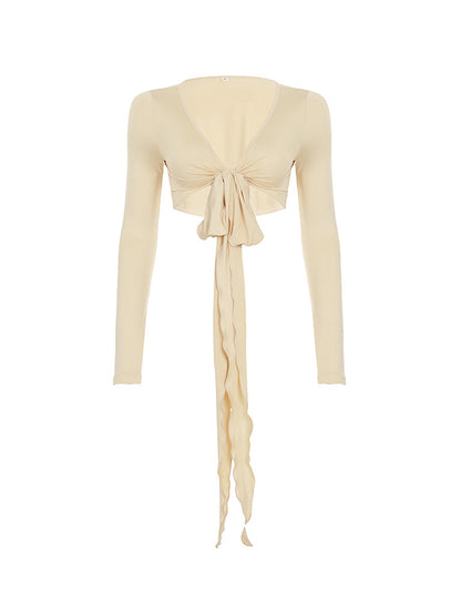 Strappy V Neck Long Sleeve Tee