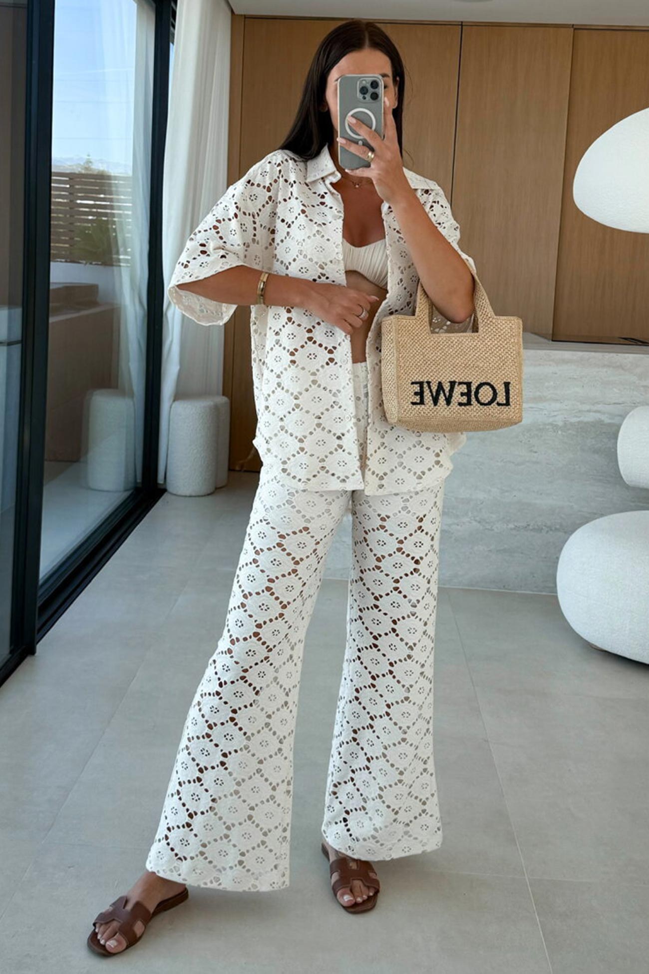 Lace Lapel Blouse Two-piece Set