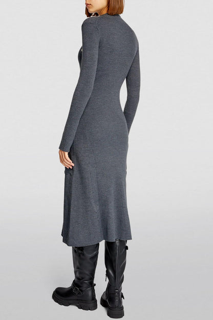 Jersey Button Long Sleeve Midi Dress