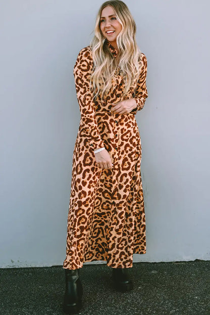 chic leopard button up maxi dress