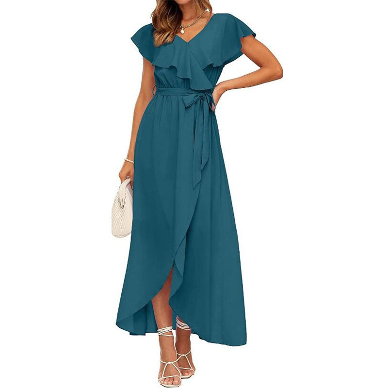 V-Neck Ruffle Short Sleeve Maxi Dress in Multiple Colors
