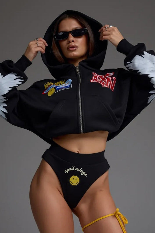 Motorcycle Print Zip-Up Hoodie