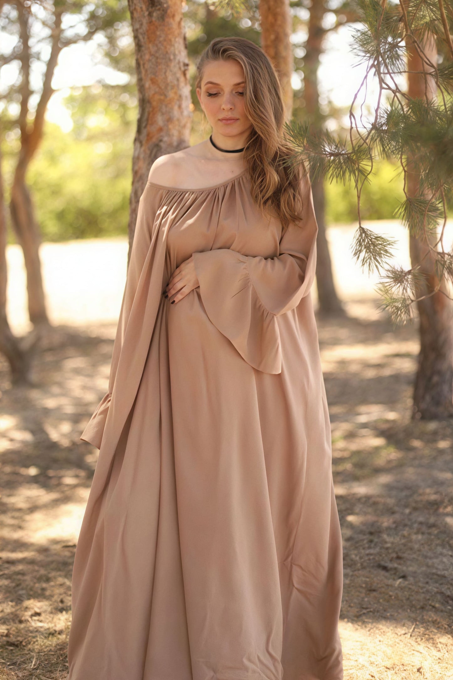 | Solid Loose Slouchy Flared Hem Maxi Dress