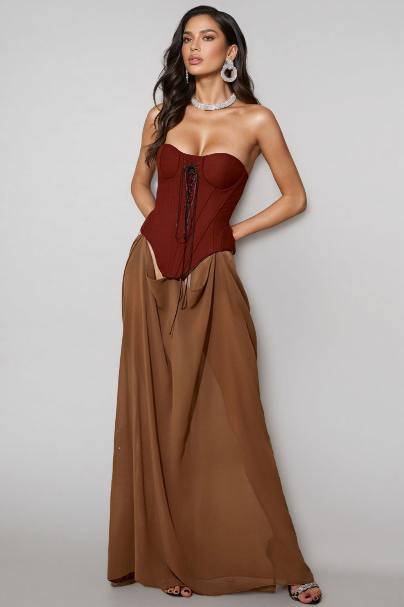Tessd Strapless Patchwork Details Maxi Dress