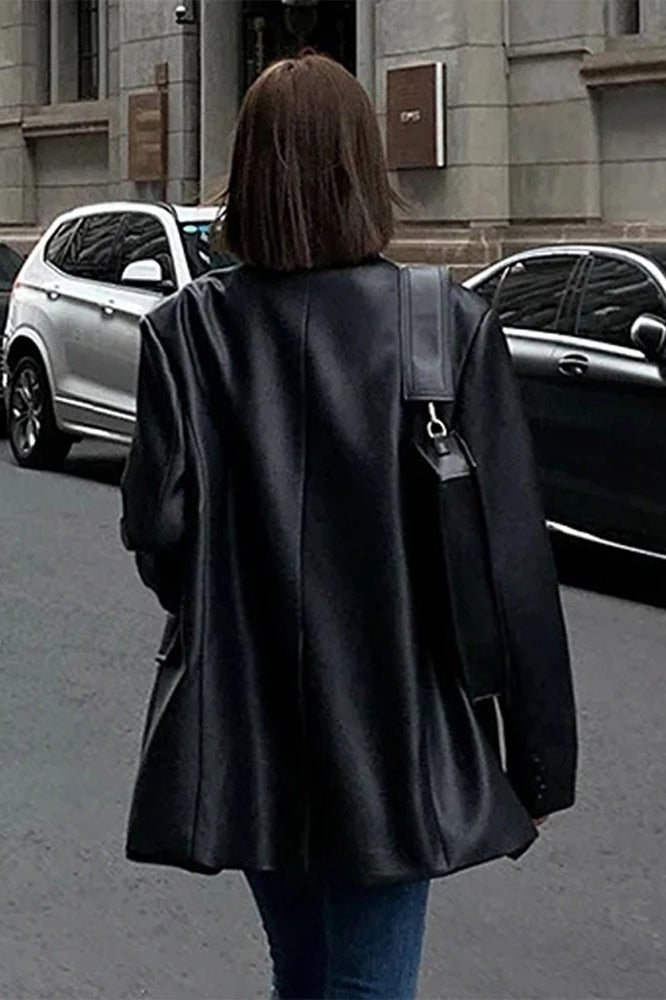 Black PU Leather Blazer Jacket