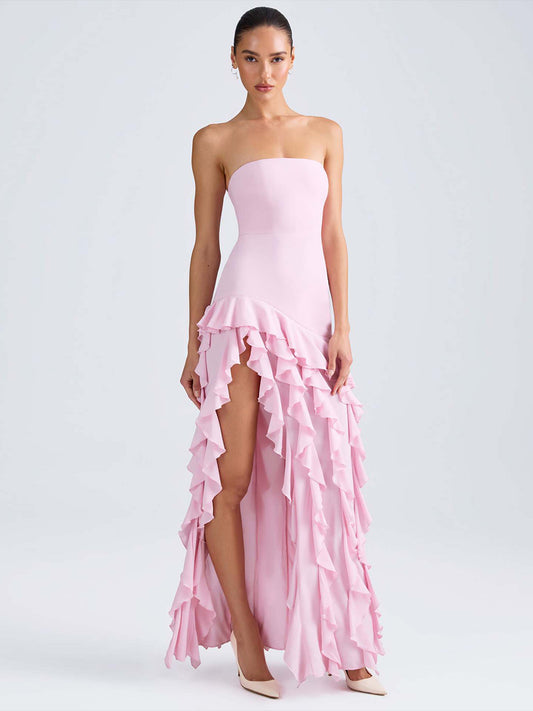 Party Dress Off The Shoulder Ruffles Asymmetrical Maxi Dress