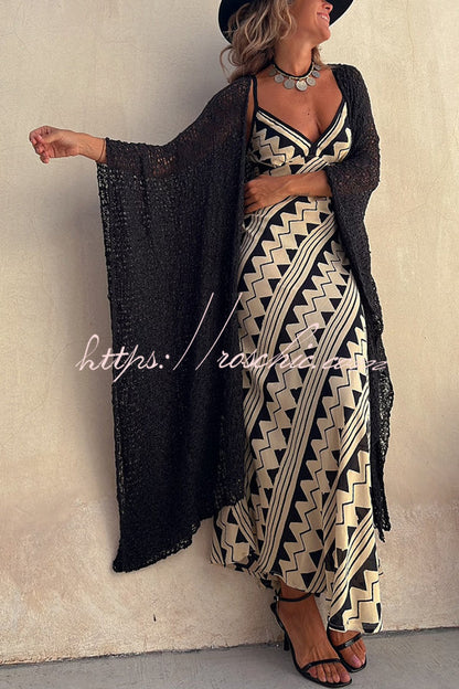 Exclusive Melody Satin Ethnic Print Smocked Back Midi Dress
