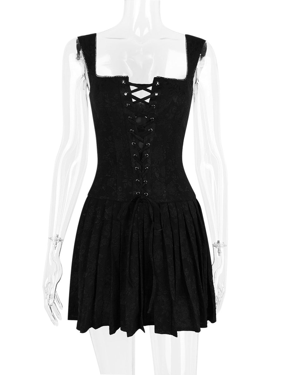 Summer Dress Mini Dresses Black Straps Neck Lace Up Polyester Beach Dress