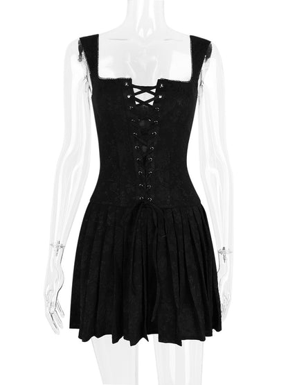 Summer Dress Mini Dresses Black Straps Neck Lace Up Polyester Beach Dress