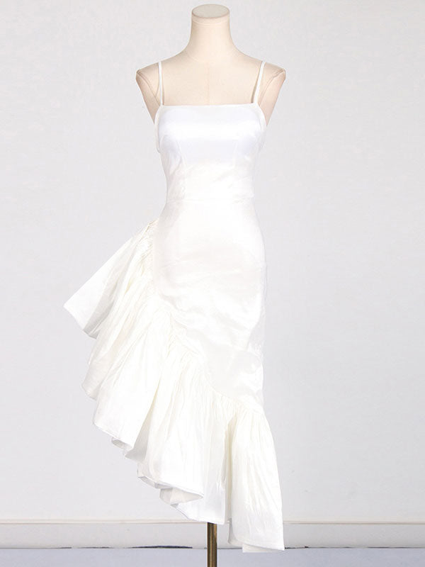 Asymmetrical Dress Spaghetti Strap Ruffles Backless Elegant Party Midi Dresses