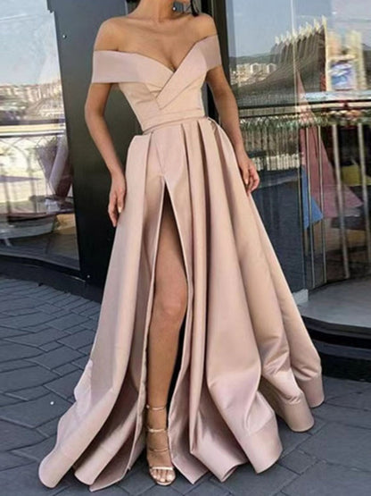 Off Shoulder High Slit Big Swing Formal Dress Maxi Dresses