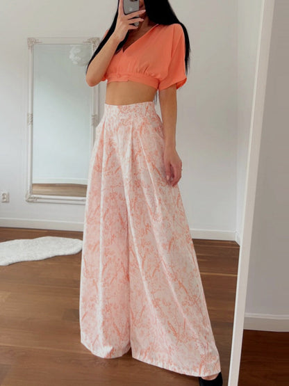 Plant-based Printing Loose Top Wide-leg Pants Set 2-piece Sets
