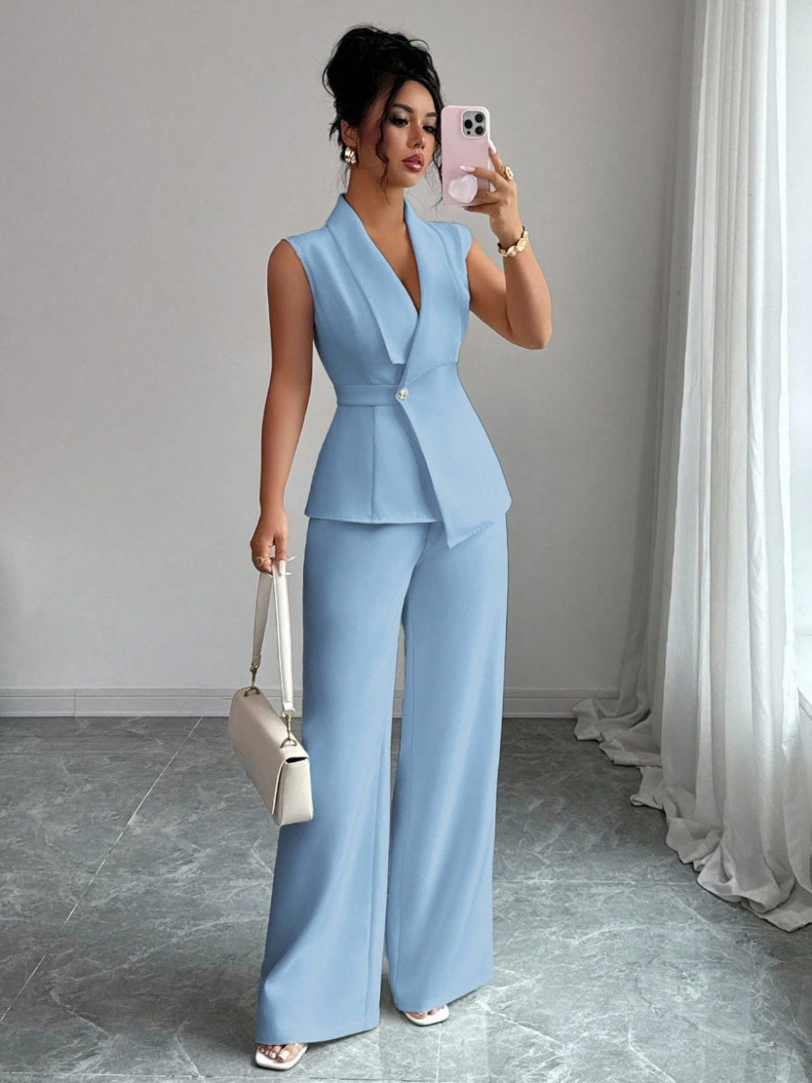Commuting Sleeveless Suit Collar Vests Straight-leg Pants Set 2-piece Sets