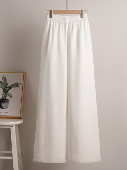 Knit Pant Set Drop Shoulder Pullover And Wide Leg Trousers For Women
