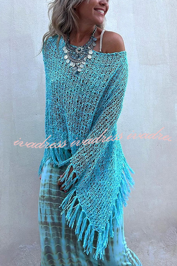Sunset Breeze Hollow Out Tassel Knit Cover-up Top