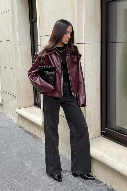 Vintage Wine Red Leather Biker Jacket