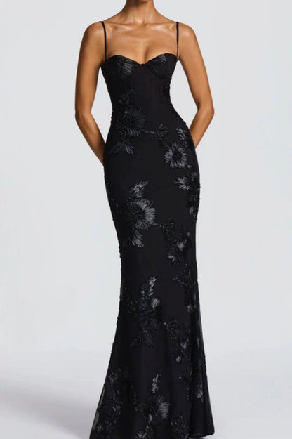 | Strapless Floral Embroidered Maxi Dress