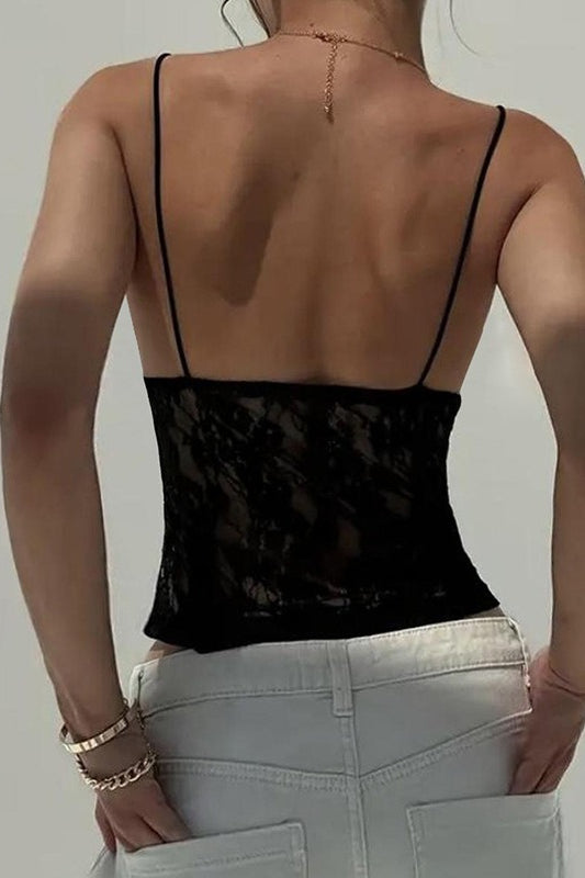 Sexy Backless Lace V Neck Cami Top