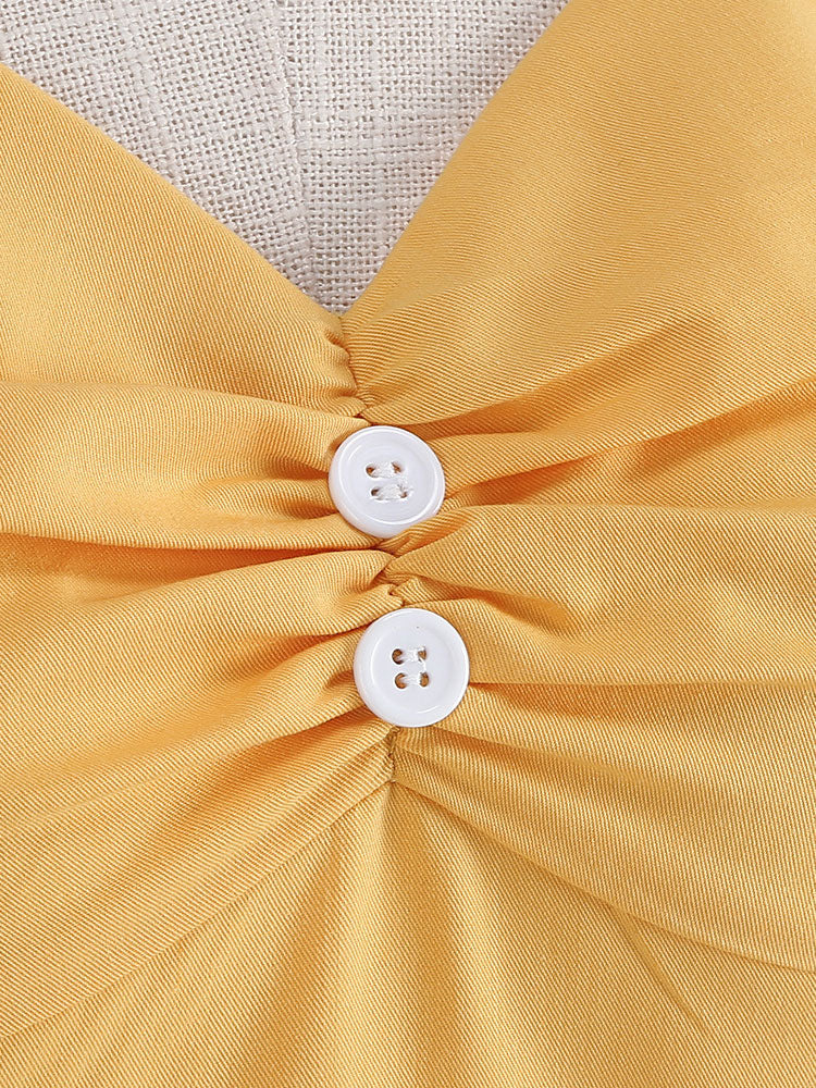 Dress Designed Neckline Short Sleeves Ring Detail Retro Midi Dress