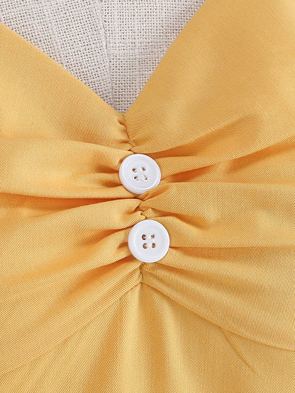 Dress Designed Neckline Short Sleeves Ring Detail Retro Midi Dress