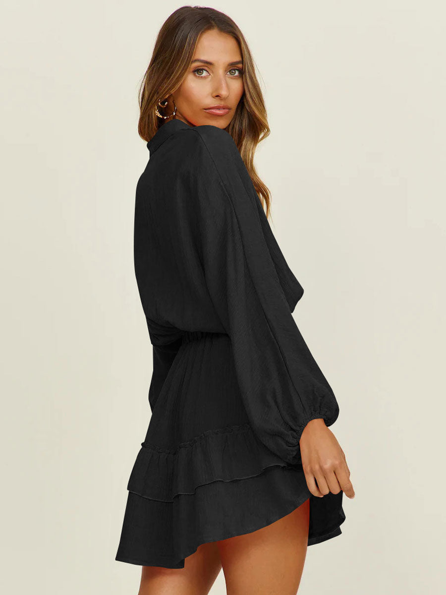 Shirt Dresses Ecru White V-Neck Long Sleeves Layered Mini Dresses