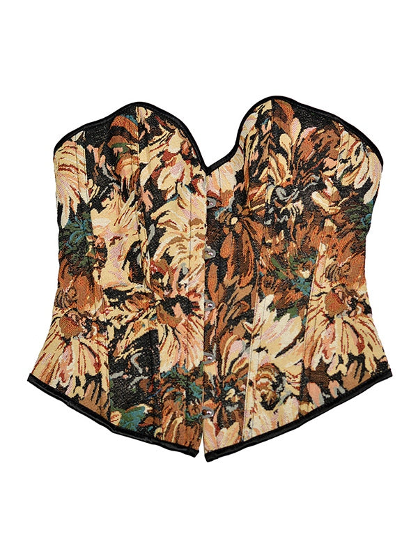 Oil Painting Print Tie Back Corset Top