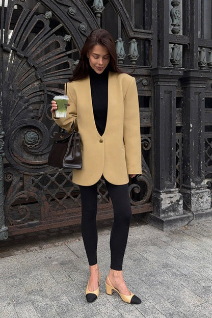 Solid V-Neck Minimalist Office Blazer