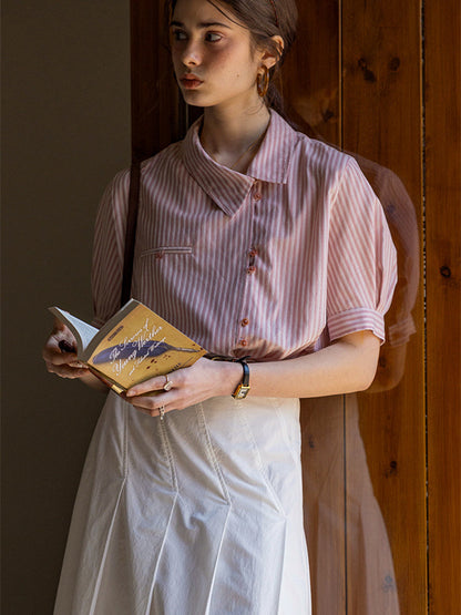 Cool Tencel Striped Collared Chiffon Blouse