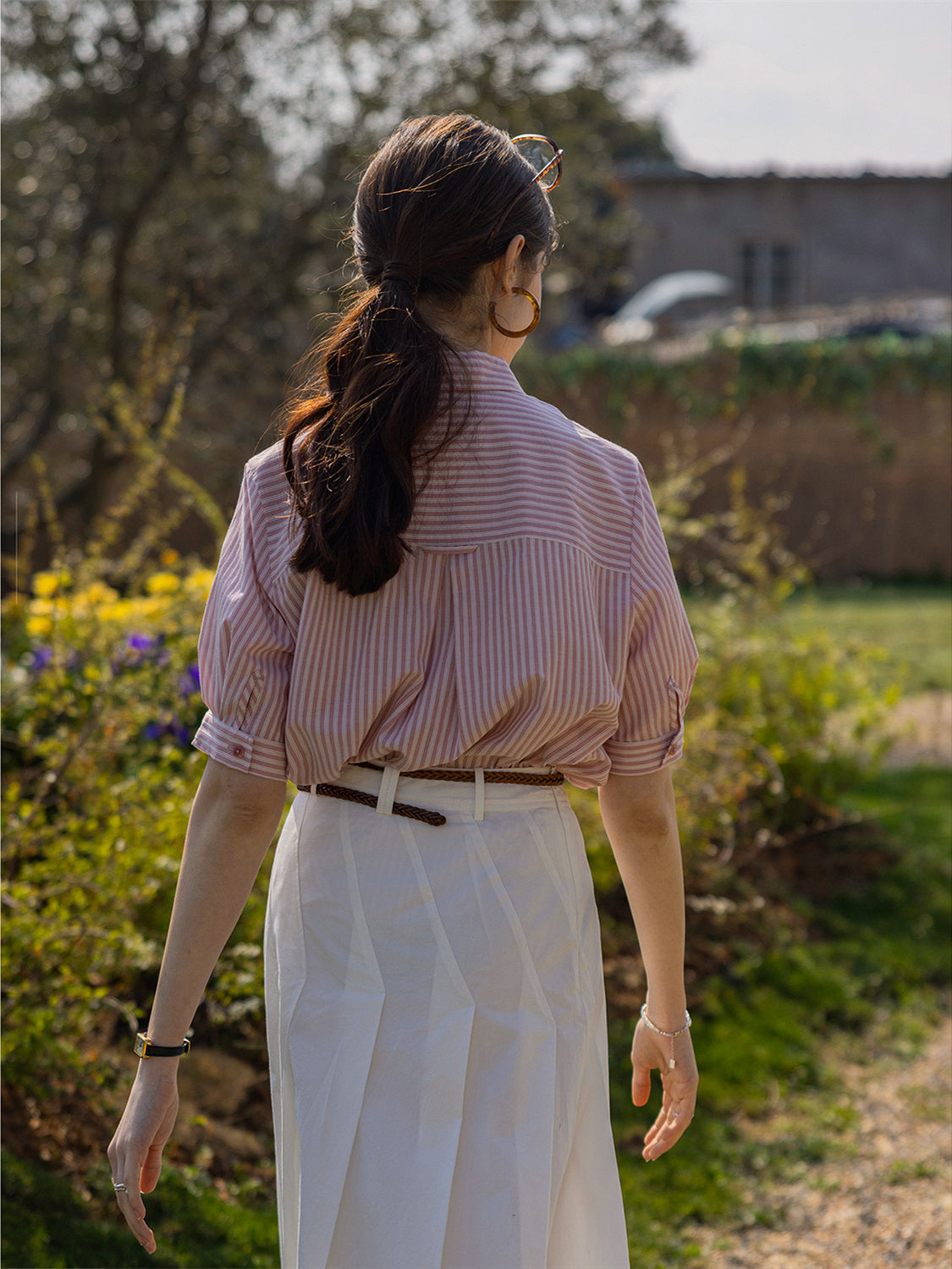 Cool Tencel Striped Collared Chiffon Blouse