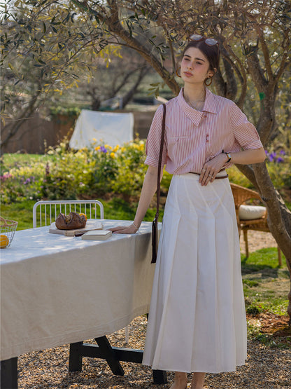 Cool Tencel Striped Collared Chiffon Blouse