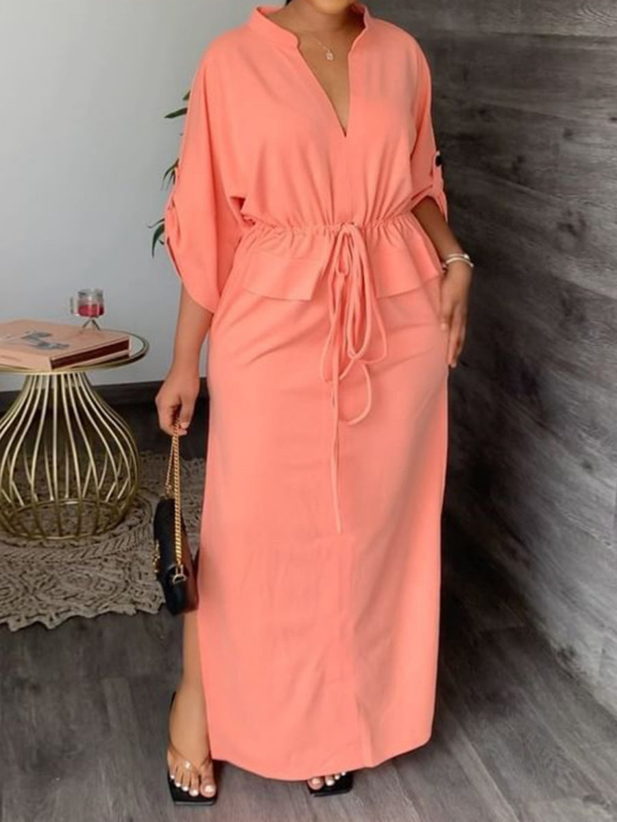 Leisure Daily Lace Up Slit Maxi Dresses