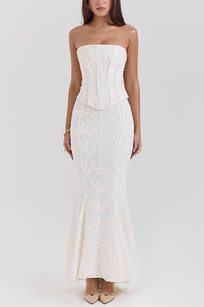 Margovil Embroidered Strapless Corset and Bodycon Maxi Mermaid Skirt Set
