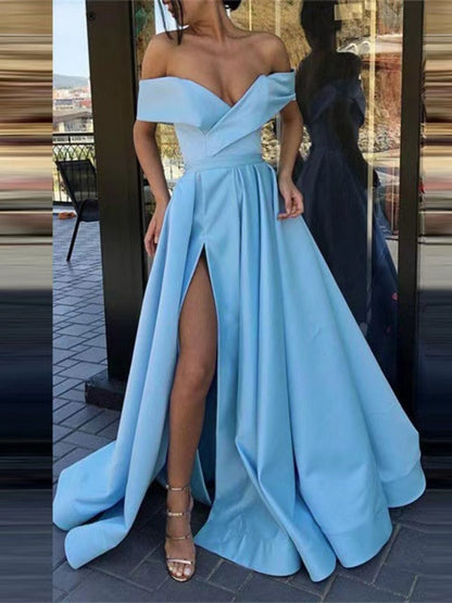 Off Shoulder High Slit Big Swing Formal Dress Maxi Dresses