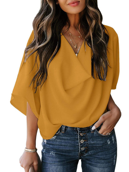 Chiffon Loose V-neck Casual T-shirt