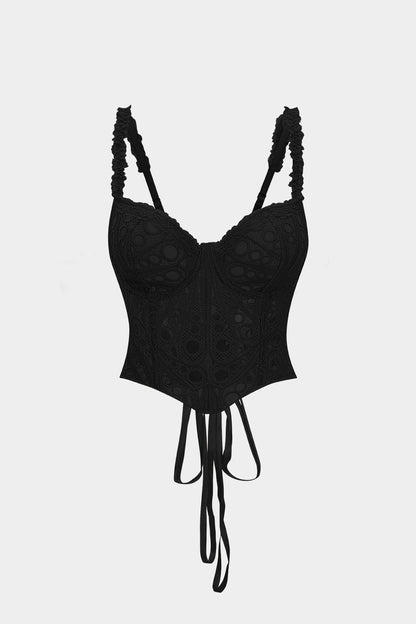 Lace Trim Bustier Corset Tie-Back Cami Top