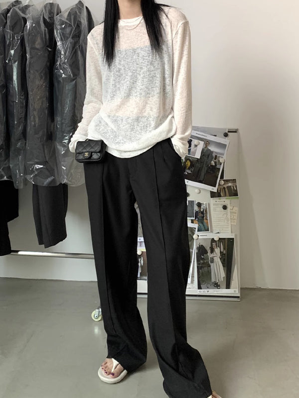 Plain Crewneck Casual Thin Long Sleeve Knits
